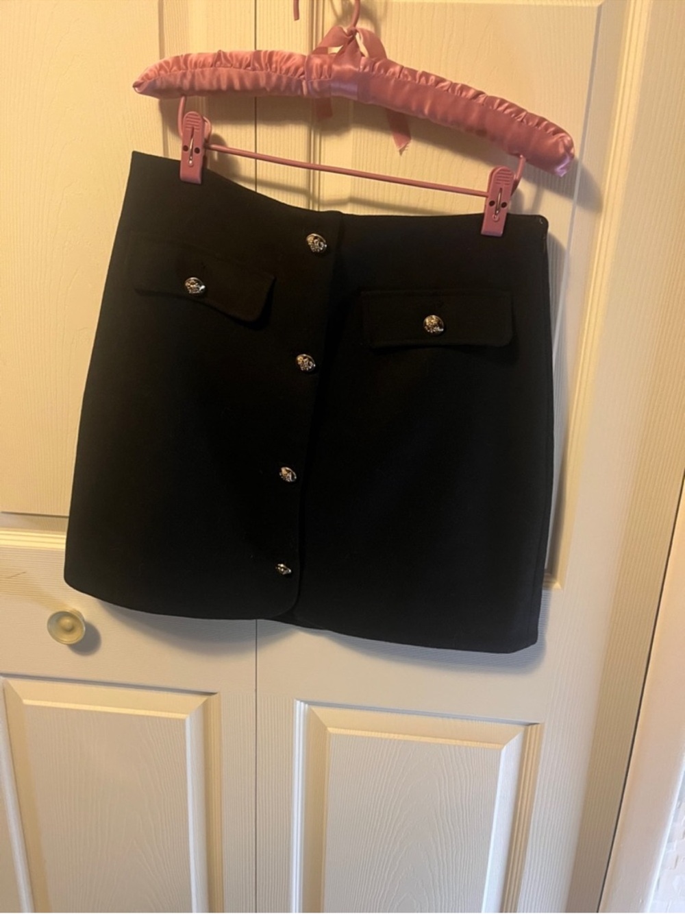 LOFT Black Mini Skirt with Decorative Buttons 8